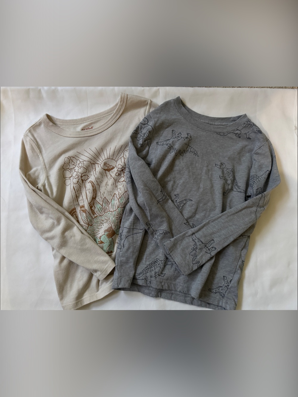 Cat & Jack Long-Sleeve Graphic Tees in Cream and Gray